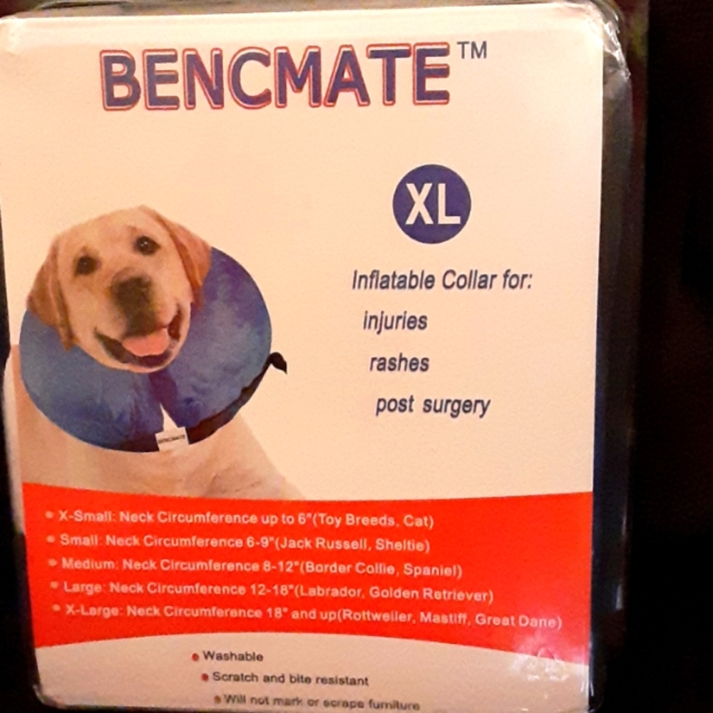 Bencmate XL inflatable dog collar for injuries rashes post surgery Washable New…